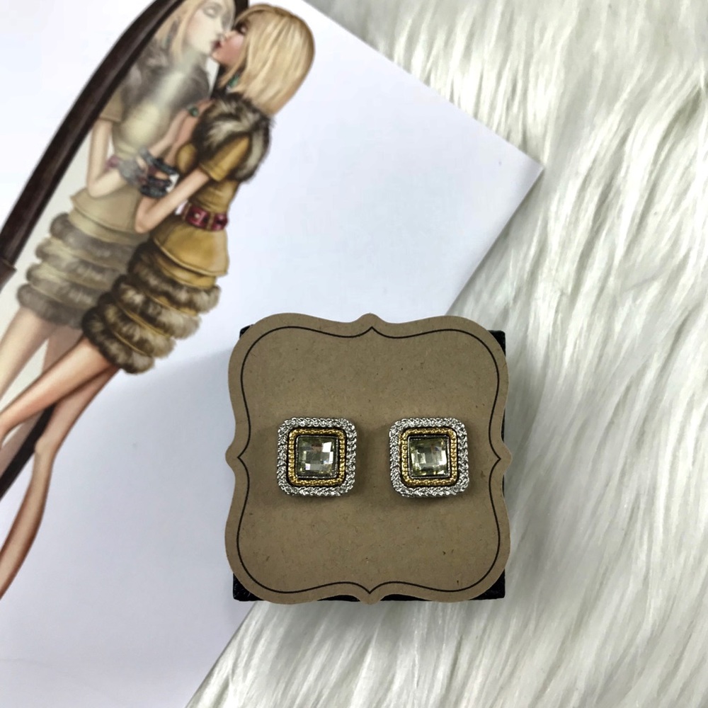 💰Citrine Crystal Silver Gold Stud Earrings